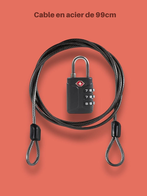 Cadenas TSA Valise à Combinaison + Câble Sécurité