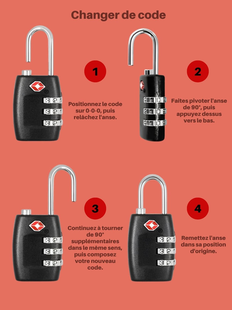 Cadenas TSA Valise à Combinaison + Câble Sécurité