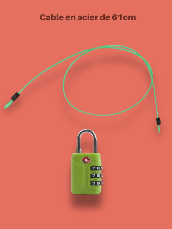Cadenas TSA Valise à Combinaison + Câble Sécurité