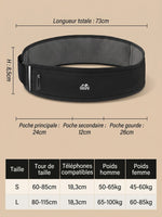 Ceinture de course avec poche gourde et bande réfléchissante