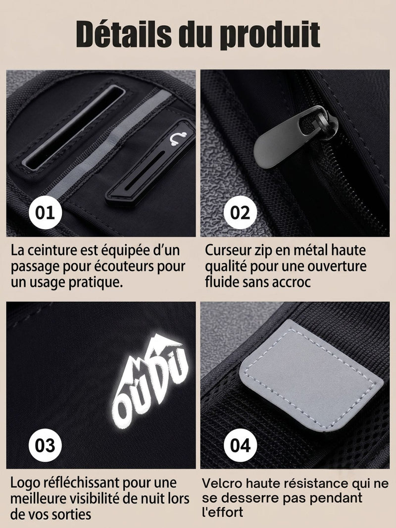 Ceinture de course avec poche gourde et bande réfléchissante