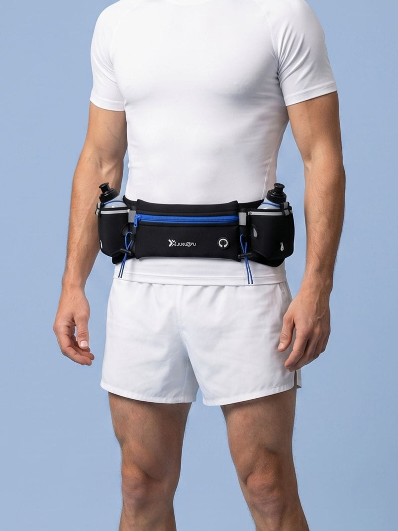 Ceinture marathon avec 2 gourdes incluses et doublure anti-dérapante