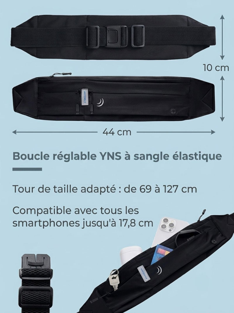 Ceinture sport running en lycra, ajustable 68-127 cm