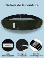 Ceinture sport running en lycra, ajustable 68-127 cm