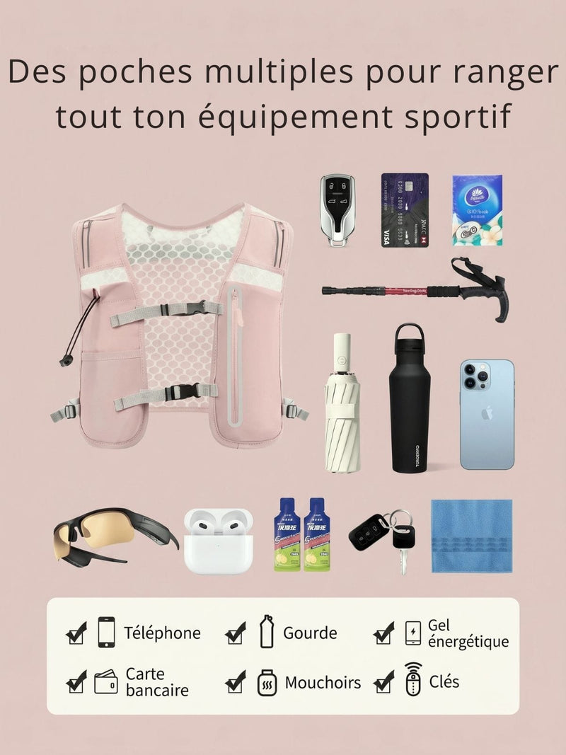 Gilet d'hydratation running ultra léger, porte-gourde