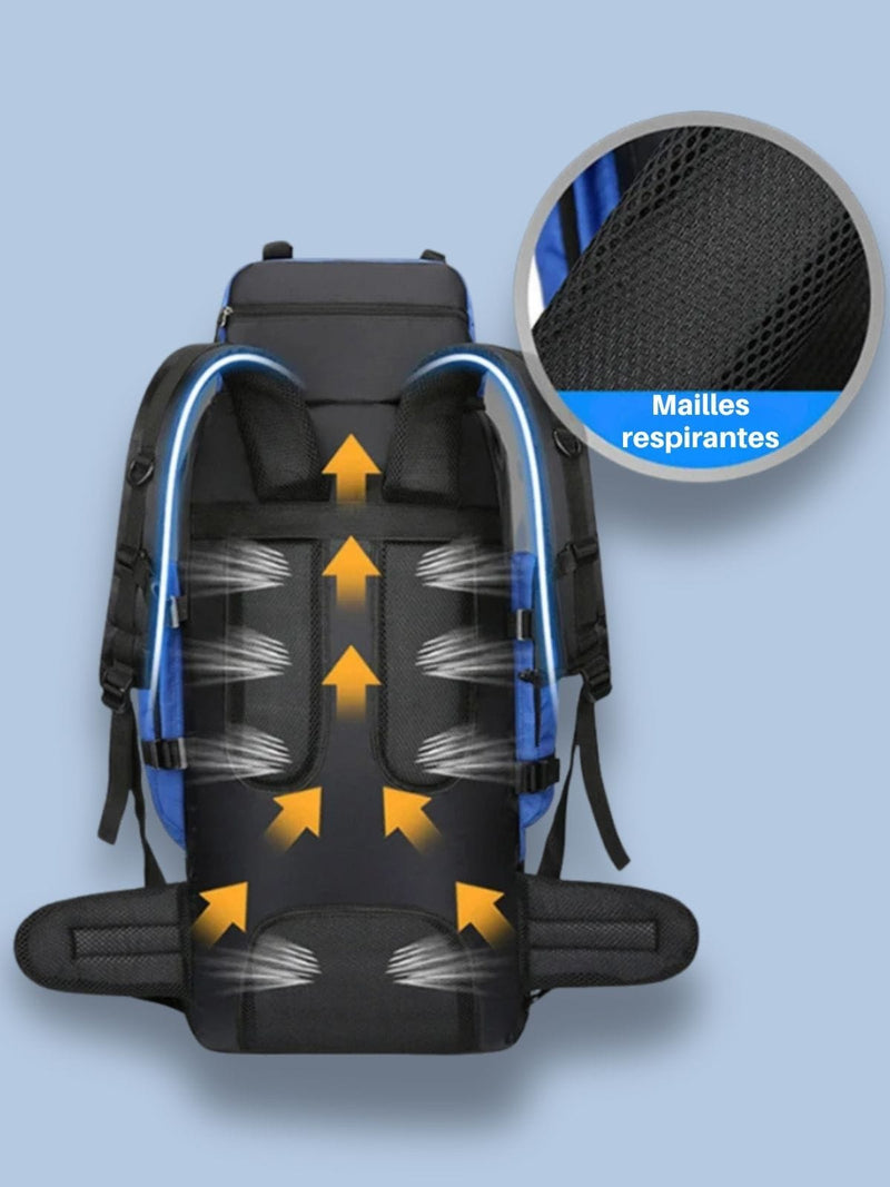 Grand sac à dos randonnée 90L, housse de pluie en option