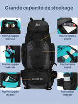 Grand sac à dos randonnée 90L, housse de pluie en option