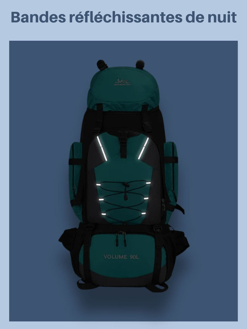 Grand sac à dos randonnée 90L, housse de pluie en option