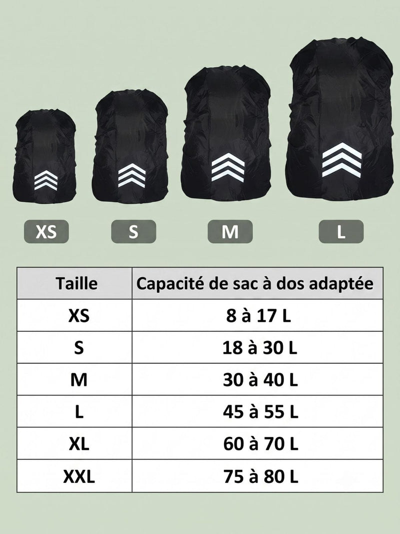 Housse anti pluie sac à dos, 6 tailles