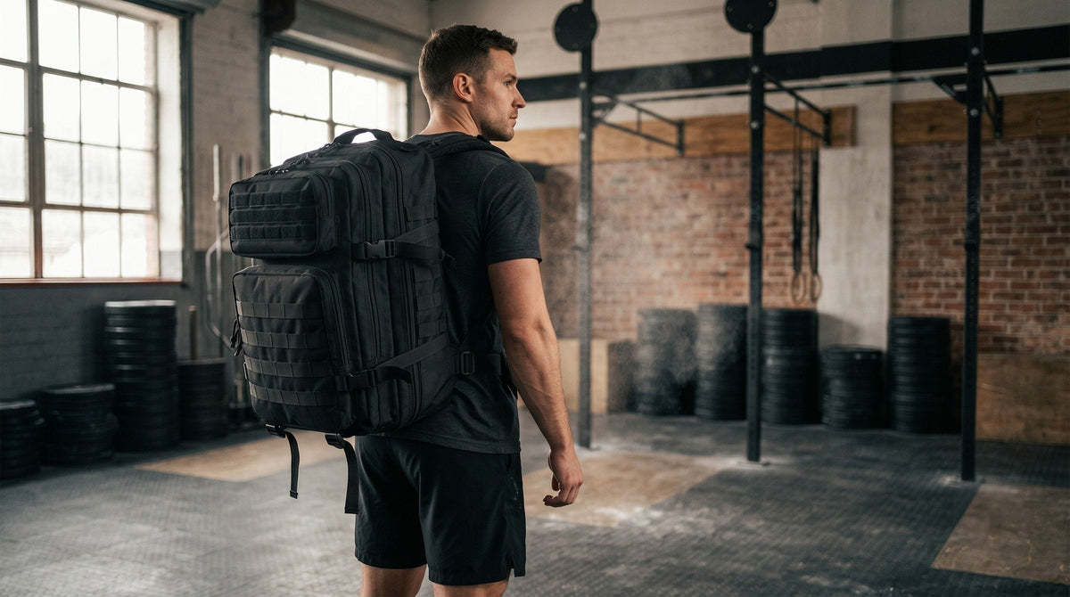 Pratiquant de Crossfit avec un sac à dot tactique