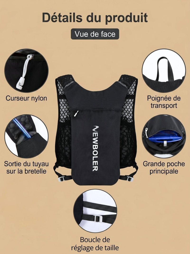 Sac à dos avec poche à eau, gourdes en option
