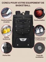 Sac à dos basketball, compartiment ballon