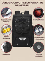 Sac à dos basketball, compartiment ballon