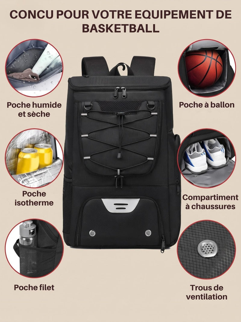 Sac à dos basketball, compartiment ballon