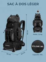 Sac à dos bivouac 90L, compartiment duvet séparé
