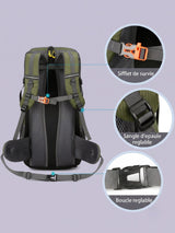Sac à dos camping 50L, compartiment chaussures séparé