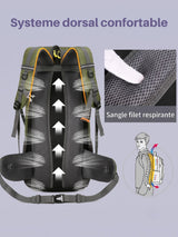Sac à dos camping 50L, compartiment chaussures séparé