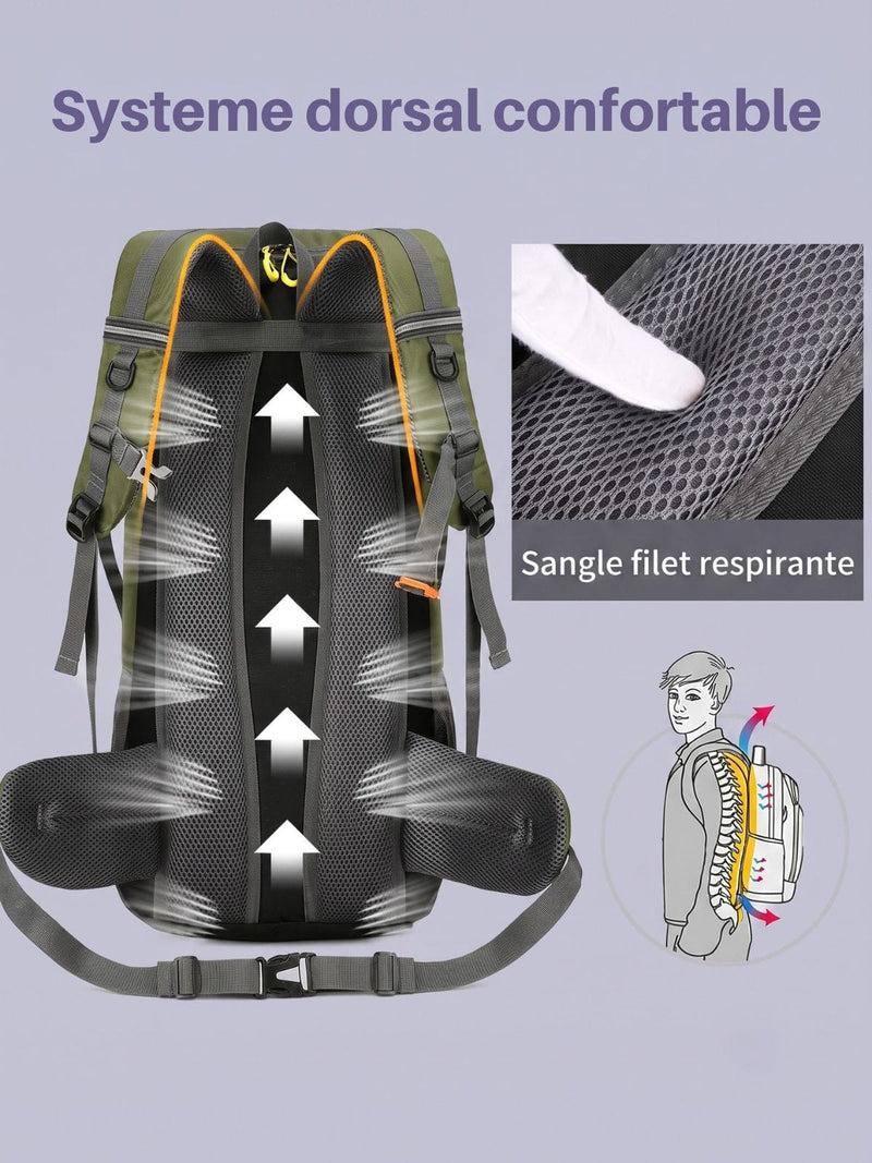 Sac à dos camping 50L, compartiment chaussures séparé