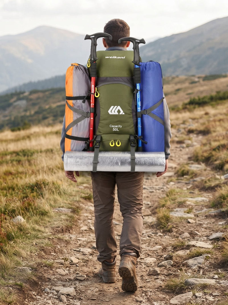 Sac à dos camping 50L, compartiment chaussures séparé