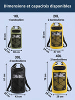 Sac à dos étanche 10 à 40L, poche bungee
