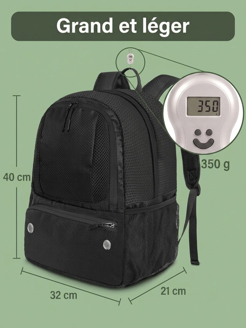 Sac à dos foot, poche bouteille et aération