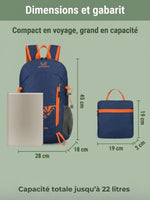 Sac à dos pliable 22L, fixation bâtons de randonnée