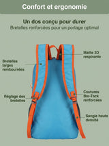 Sac à dos pliable 22L, fixation bâtons de randonnée