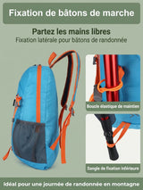Sac à dos pliable 22L, fixation bâtons de randonnée