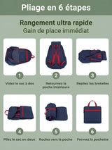 Sac à dos pliable 22L, fixation bâtons de randonnée