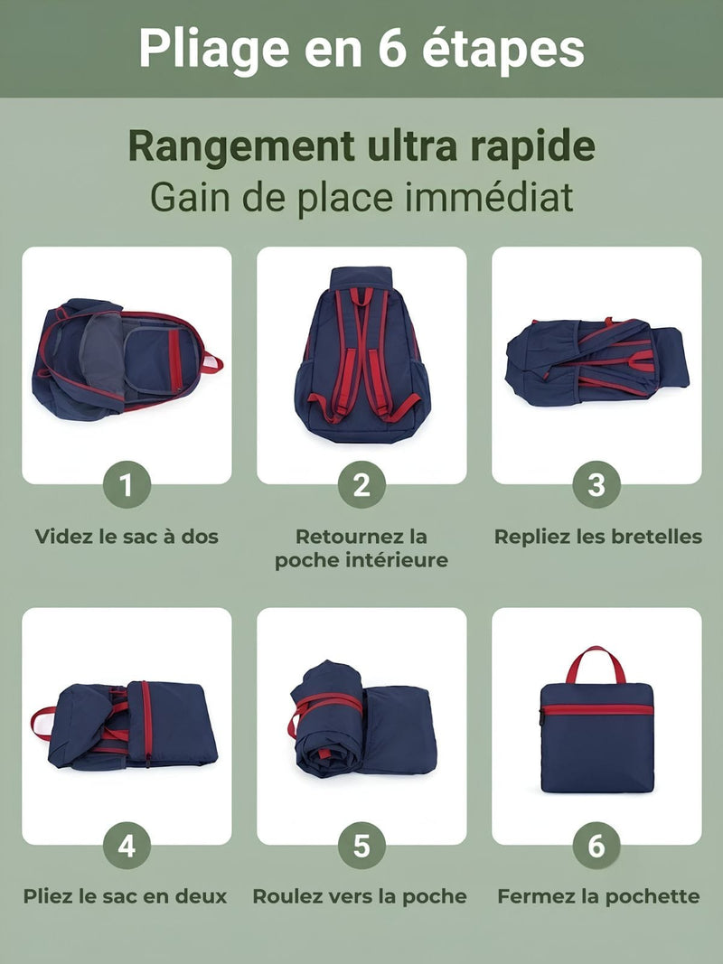 Sac à dos pliable 22L, fixation bâtons de randonnée