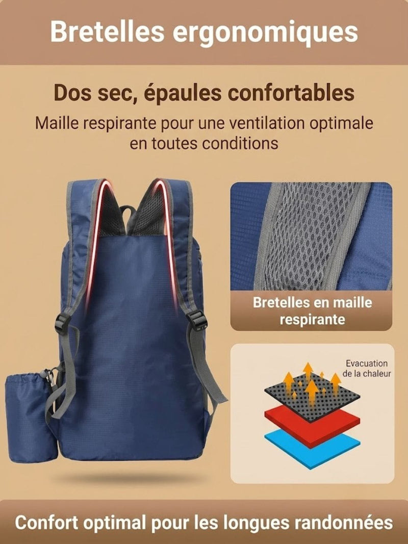 Sac à dos pliable ultra léger 20L, format poche