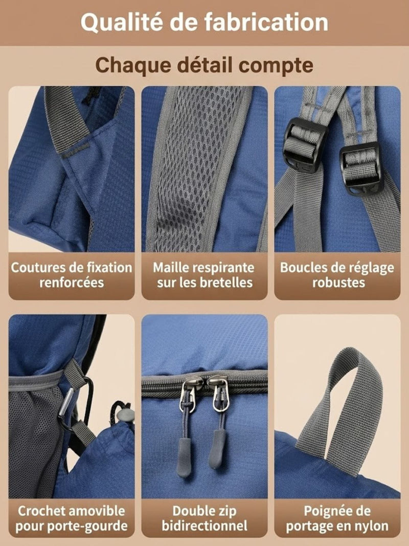 Sac à dos pliable ultra léger 20L, format poche