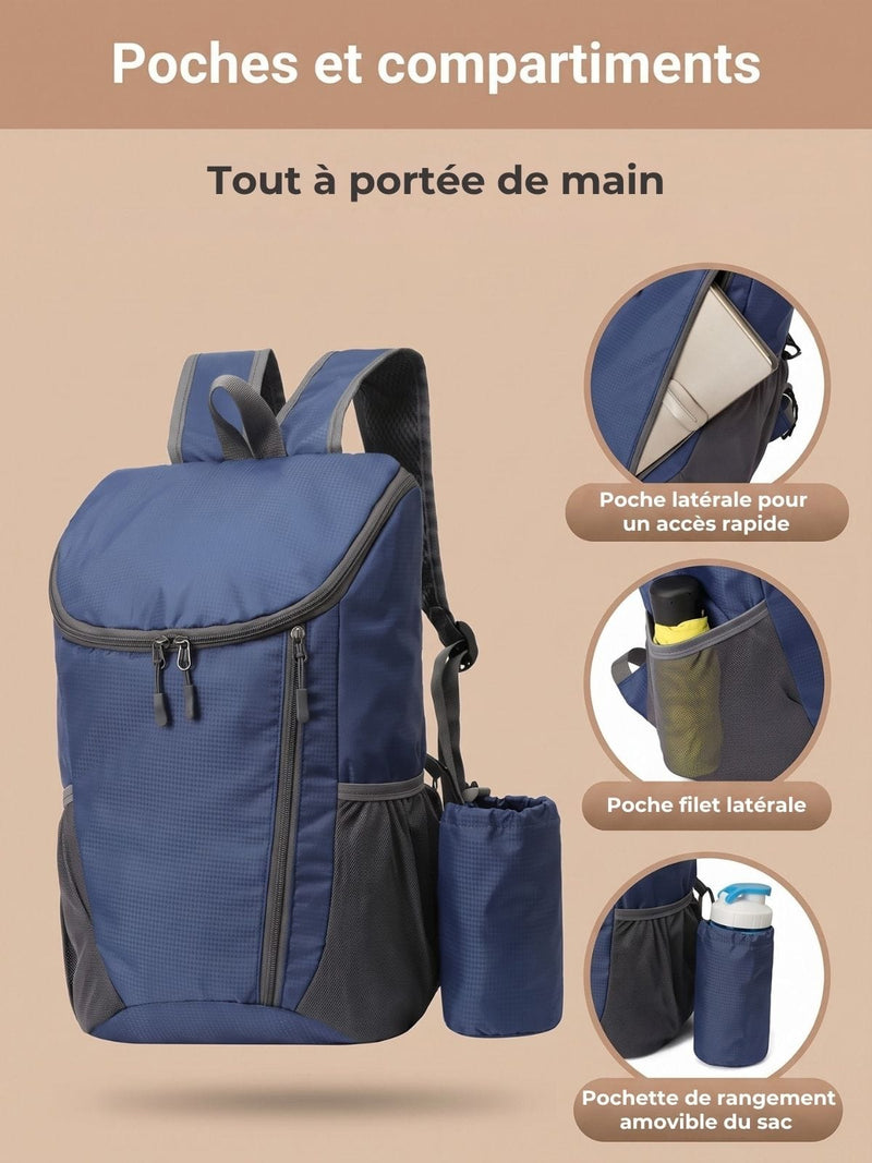 Sac à dos pliable ultra léger 20L, format poche