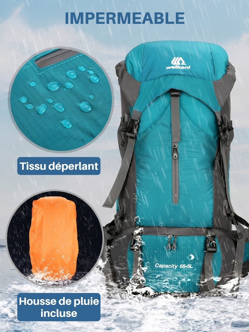 Sac à dos randonnée 70L avec housse de pluie incluse