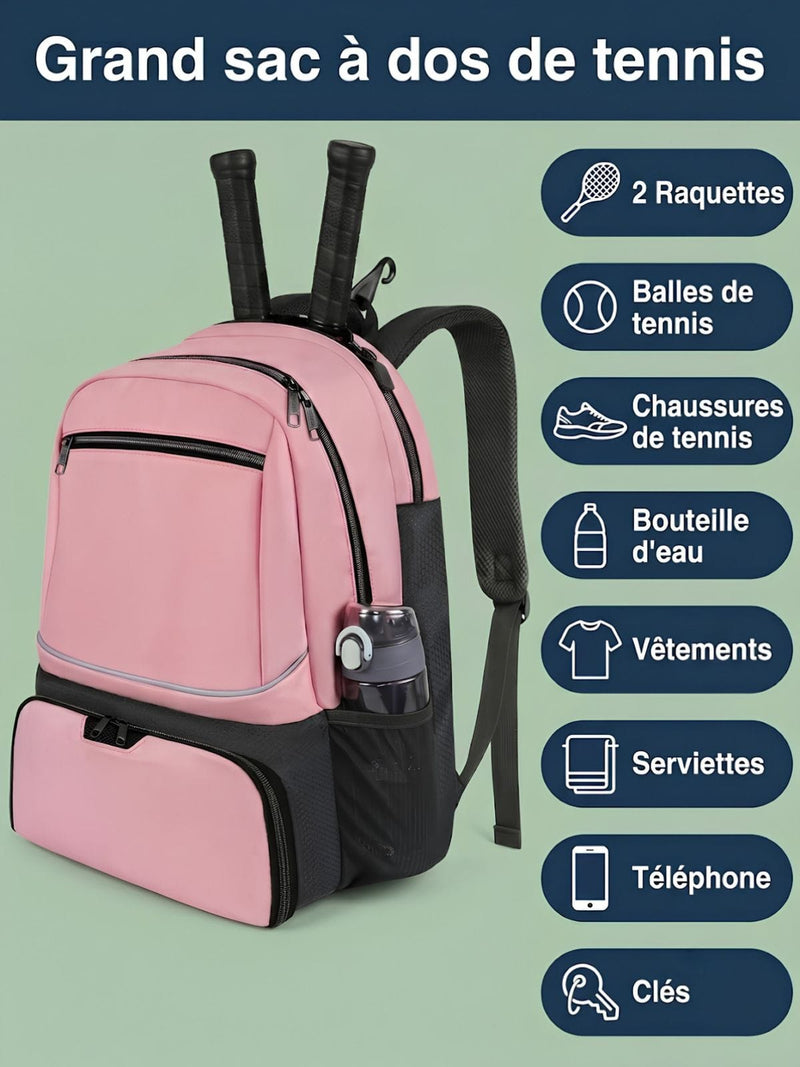 Sac à dos tennis avec fixation raquette extérieure