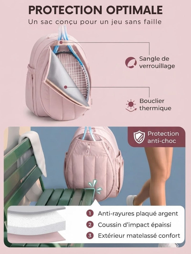 Sac à dos tennis femme, compartiment raquette matelassé