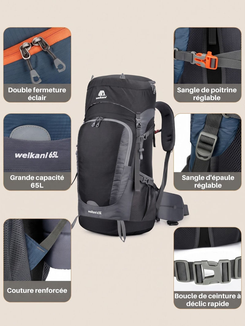 Sac à dos trekking 50+15L, housse de pluie incluse