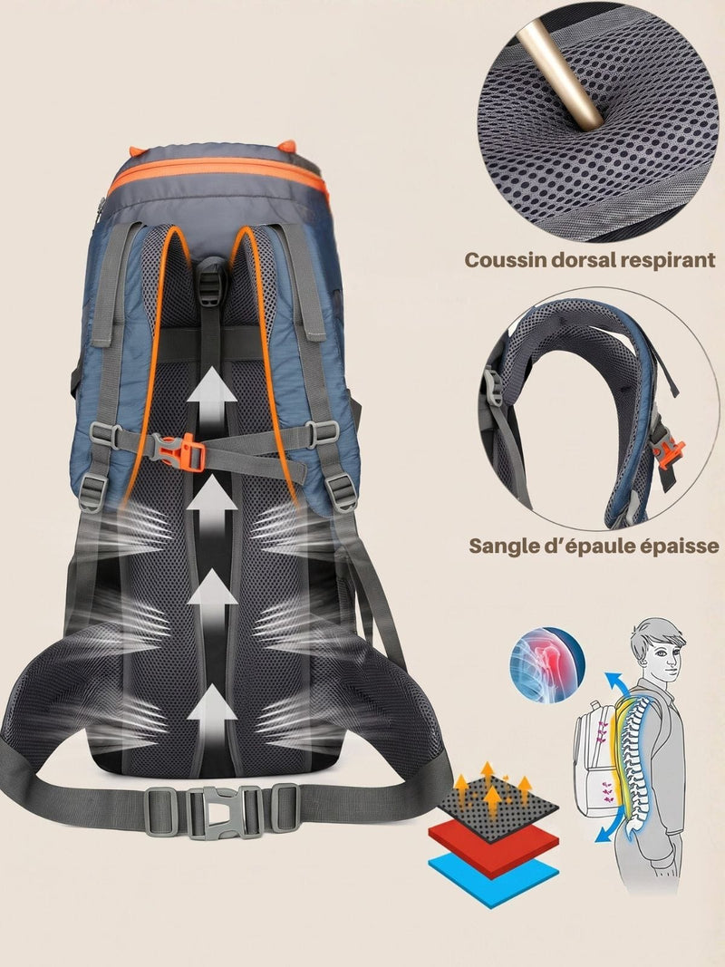 Sac à dos trekking 50+15L, housse de pluie incluse