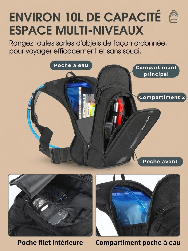 Sac à dos vélo 10L anti-rebond, poche à eau en option