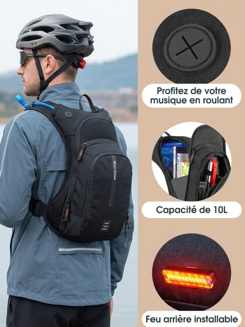 Sac à dos vélo 10L anti-rebond, poche à eau en option