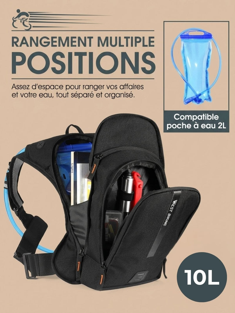 Sac à dos vélo 10L anti-rebond, poche à eau en option