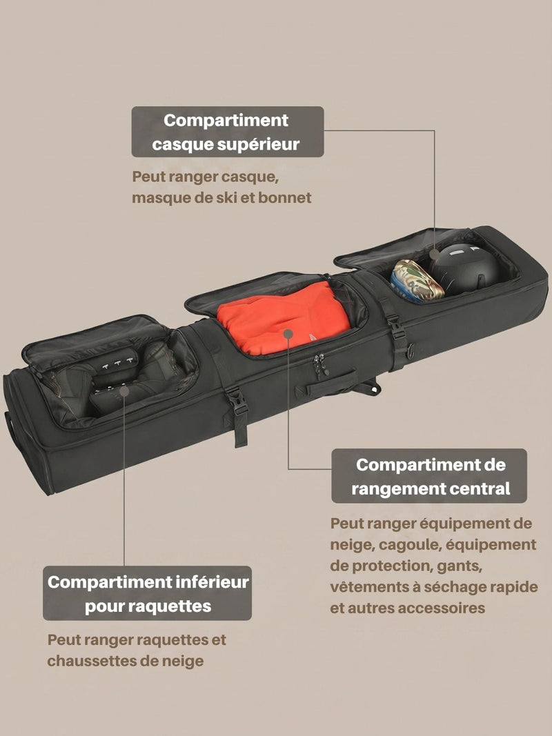 Sac à ski à roulettes, compartiment chaussures