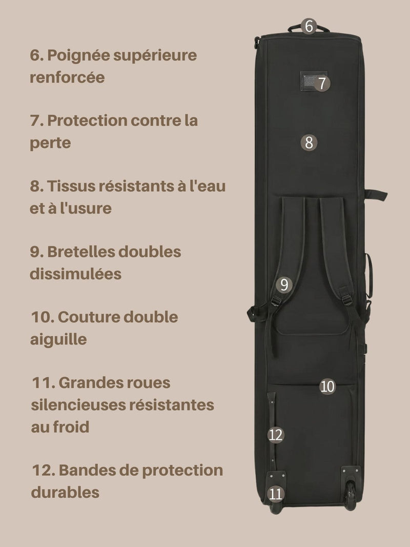 Sac à ski à roulettes, compartiment chaussures