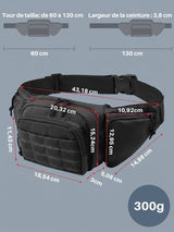 Sac banane tactique, ceinture ajustable 70-120cm