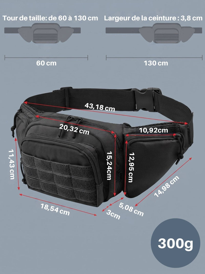Sac banane tactique, ceinture ajustable 70-120cm