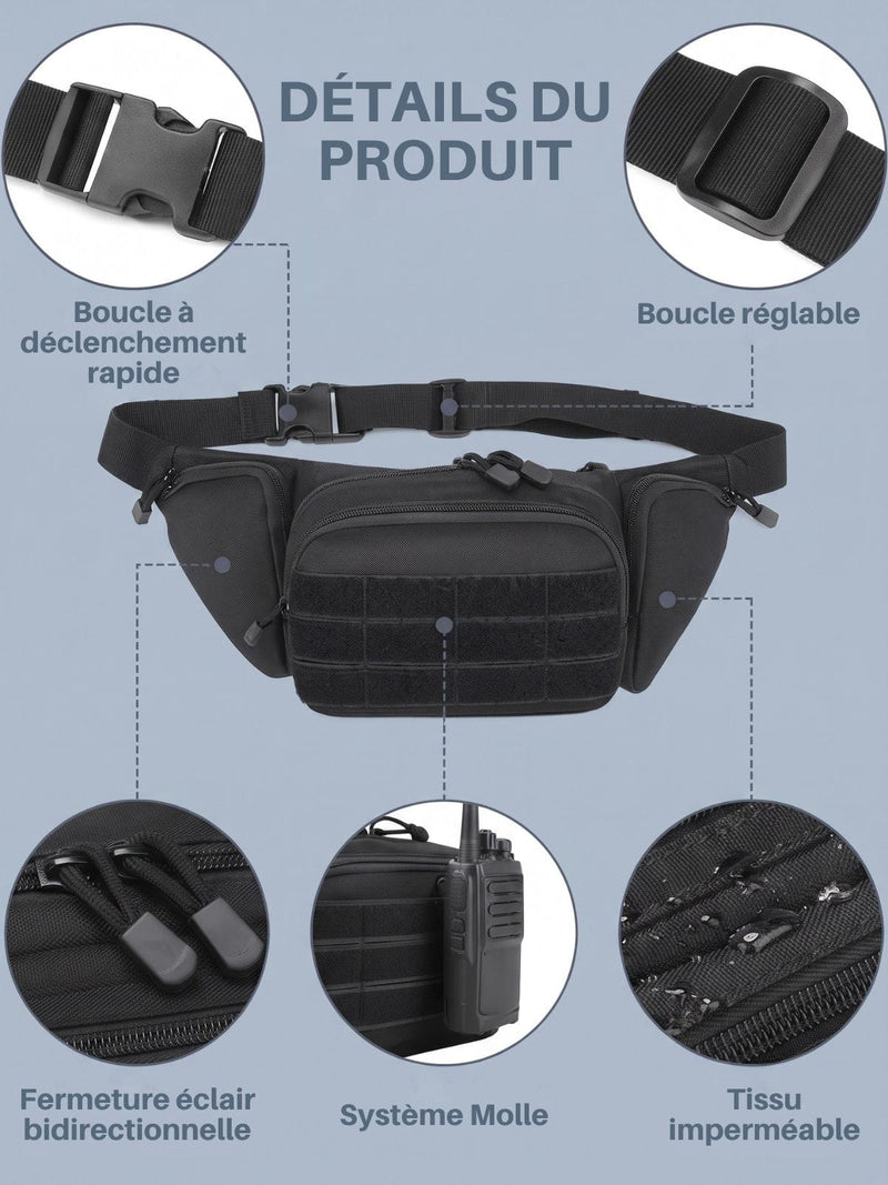 Sac banane tactique, ceinture ajustable 70-120cm