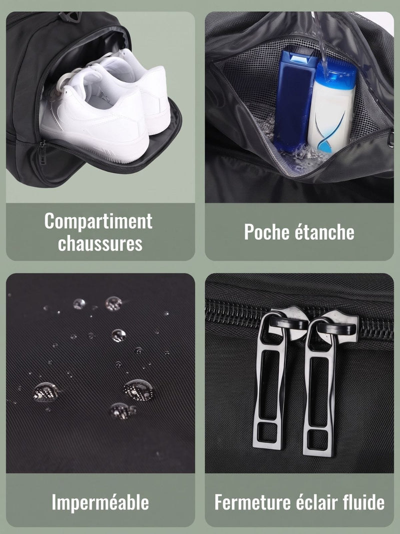 Sac de fitness 40L pliable, compartiment chaussures