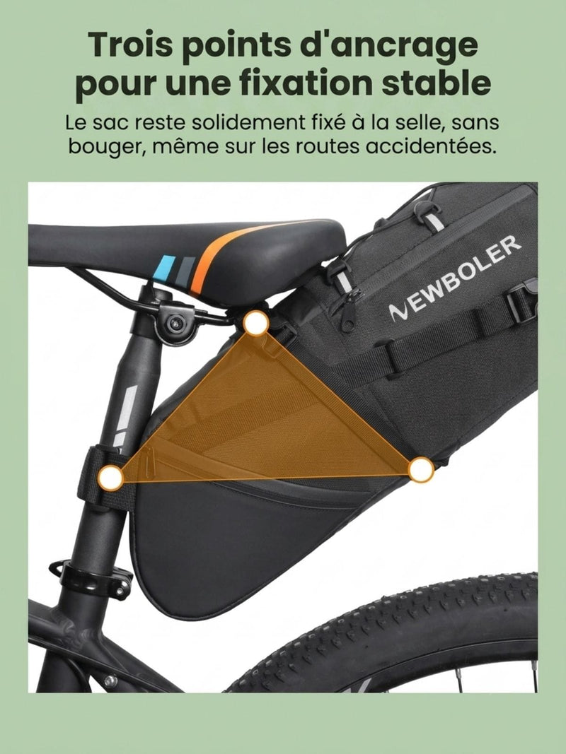 Sac de selle vélo pliable, fixation sous la selle