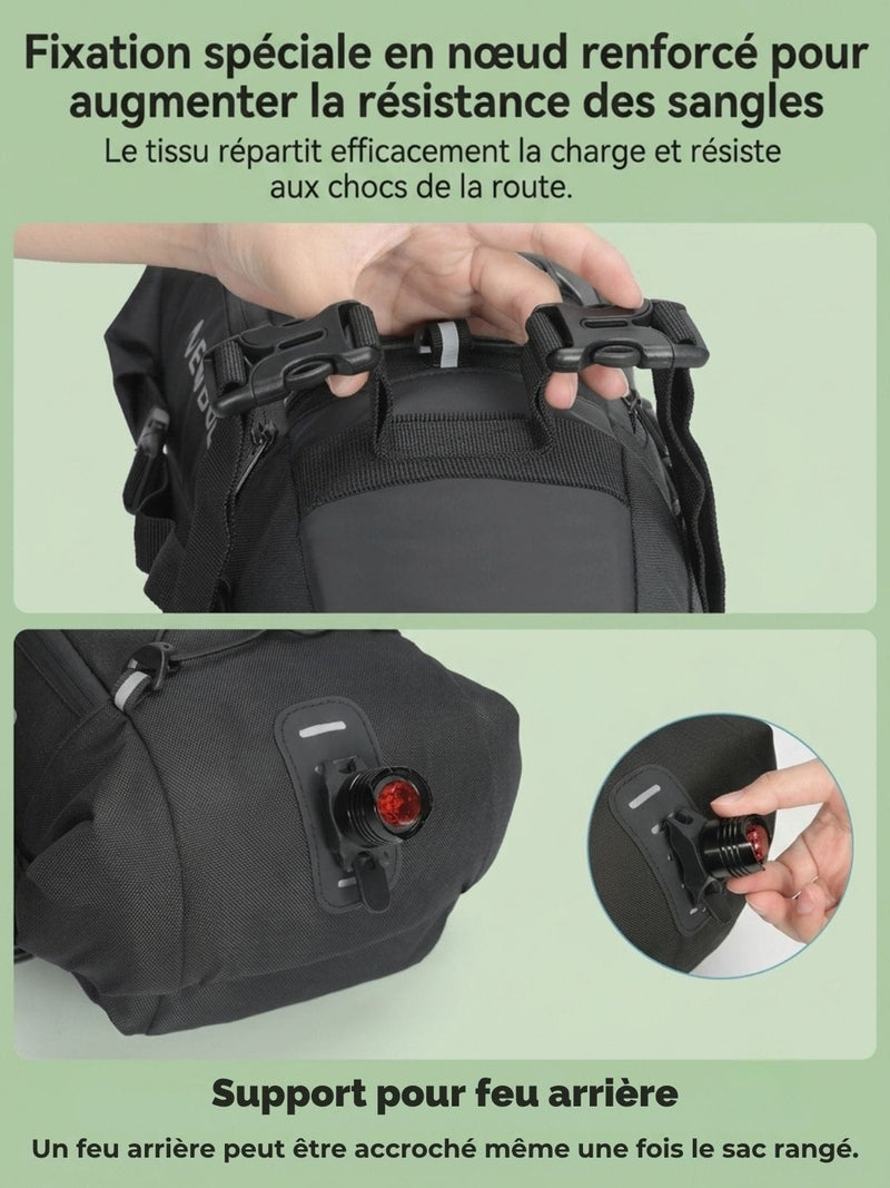 Sac de selle vélo pliable, fixation sous la selle