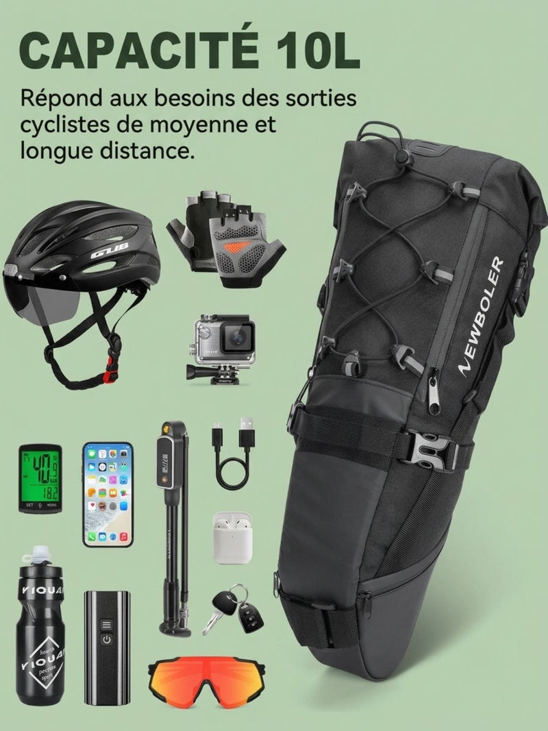 Sac de selle vélo pliable, fixation sous la selle